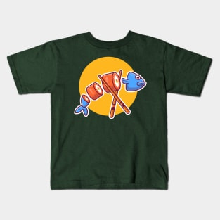 Salmon Fish Sushi With Chopstick Cartoon Kids T-Shirt